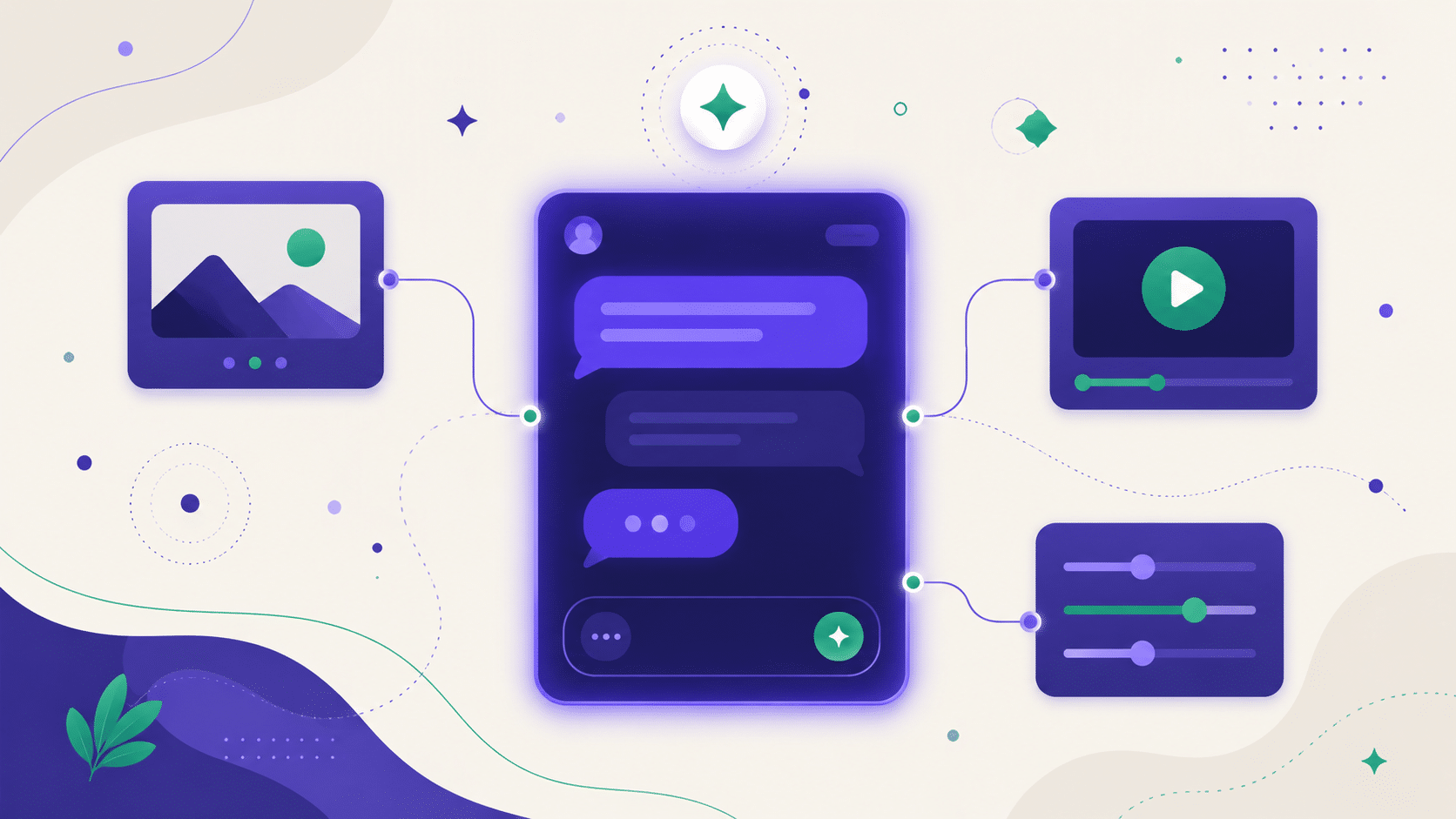 Our Dream AI companion platform — chat, image and video features illustration